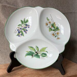 Royal Worcester Herbs Trio Dish Divided Porcelain Serving Bowl England, EUC